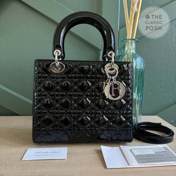 Dior Handbags - ❌SOLD❌ EUC Christian Dior Lady Patent Medium Black Silver Crossbody Bag 2017